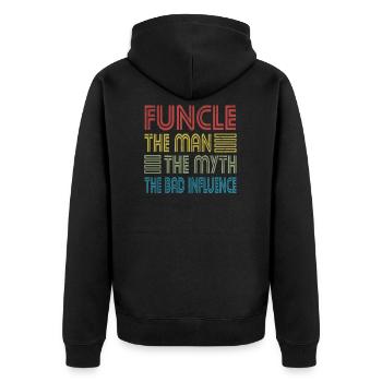 Uncle Funcle Man Myth Bad Influence Godfather - Unisex Premium Organic Zip Hoodie - black - Back - Nico (187cm)