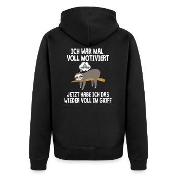 Ich war motiviert jetzt habe ich das im Griff - Unisex Premium Bio Zip Hoodie - Schwarz - Hinten - Nico (187cm)