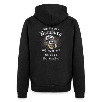 Hamburg moin ihr Spacken coole Geschenkidee Mann - Unisex Premium Bio Zip Hoodie - Schwarz - Hinten - Nico (187cm)
