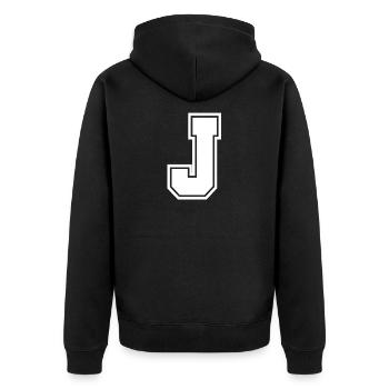 J Buchstabe - Unisex Premium Bio Zip Hoodie - Schwarz - Hinten - Nico (187cm)