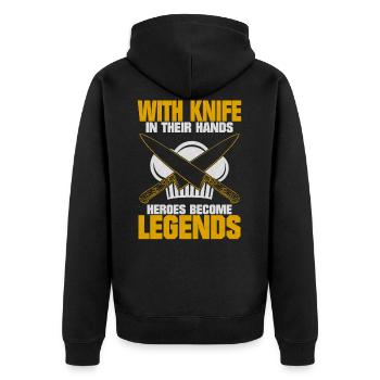 The Cook With Knife Saying Gift - Unisex Premium Organic Zip Hoodie - black - Back - Nico (187cm)
