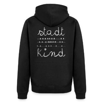 stadt kind fluss - Unisex Premium Bio Zip Hoodie - Schwarz - Hinten - Nico (187cm)