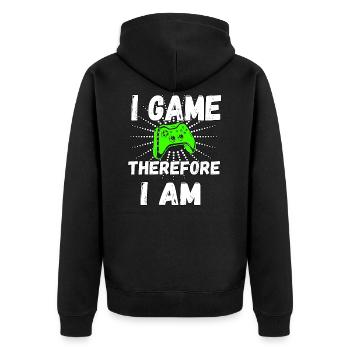I Game Therefore I Am Gamer humor - Unisex Premium Bio Zip Hoodie - Schwarz - Hinten - Nico (187cm)