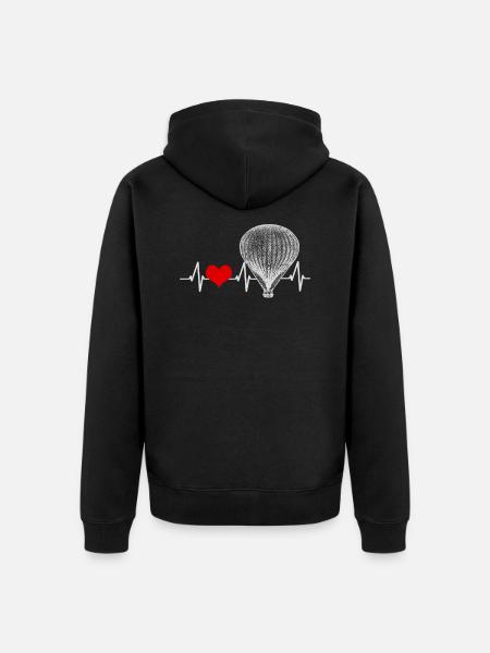 Heartbeat hot air balloon - Unisex Premium Organic Zip Hoodie - black