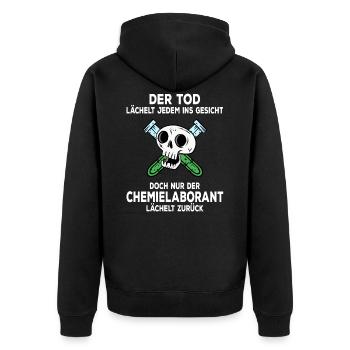 Chemielaborant der Tod lächelt jedem ins Gesicht - Unisex Premium Bio Zip Hoodie - Schwarz - Hinten - Nico (187cm)