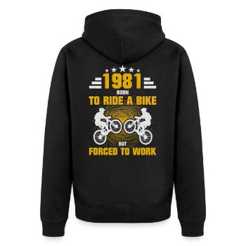 1981 Geboren Fahrrad - Unisex Premium Bio Zip Hoodie - Schwarz - Hinten - Nico (187cm)