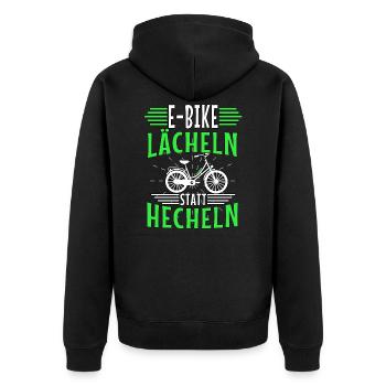 Ebike Lächeln Statt Hecheln Radsport Akku Fahrrad - Unisex Premium Bio Zip Hoodie - Schwarz - Hinten - Nico (187cm)