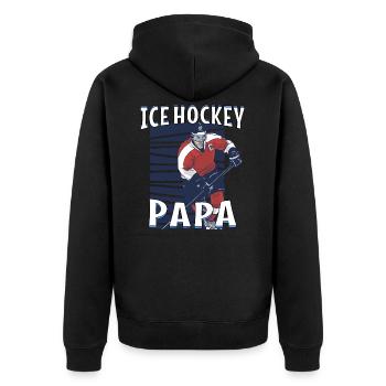 Ice Hockey Spieler Puck Spruch Eis Hockey Papa - Unisex Premium Bio Zip Hoodie - Schwarz - Hinten - Nico (187cm)