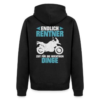 Endlich Rentner Motorrad - Unisex Premium Bio Zip Hoodie - Schwarz - Hinten - Nico (187cm)