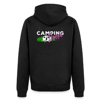 Lustige Camping Sprüche Camping Queen Outdoor - Unisex Premium Bio Zip Hoodie - Schwarz - Hinten - Nico (187cm)