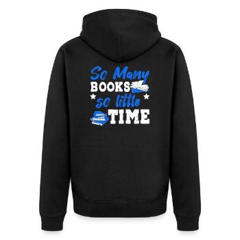 Many Books Little Time Bücher Bibliotek Kapitel - Unisex Premium Bio Zip Hoodie - Schwarz - Hinten - Nico (187cm)