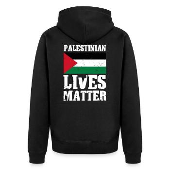 Palestinian Lives Matter - Unisex Premium Bio Zip Hoodie - Schwarz - Hinten - Nico (187cm)