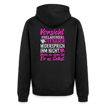 Freilaufender Teenager Pubertät Halbstark Kinder - Unisex Premium Bio Zip Hoodie - Schwarz - Hinten - Nico (187cm)