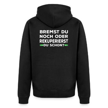 Lustige Elektroauto Sprüche Eauto Emobilität - Unisex Premium Bio Zip Hoodie - Schwarz - Hinten - Nico (187cm)