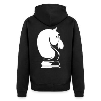 Schach Springer Pferd Schachbrett - Unisex Premium Bio Zip Hoodie - Schwarz - Hinten - Nico (187cm)