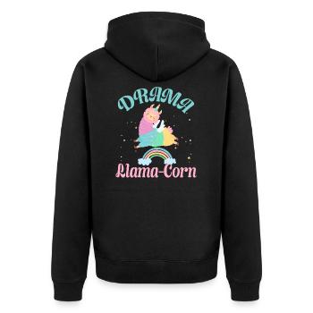 Drama Llama-Corn Unicorn Einhorn Einhörner Kinder - Unisex Premium Bio Zip Hoodie - Schwarz - Hinten - Nico (187cm)