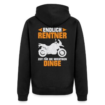 Motorrad Rentner Geschenk Rente - Unisex Premium Bio Zip Hoodie - Schwarz - Hinten - Nico (187cm)