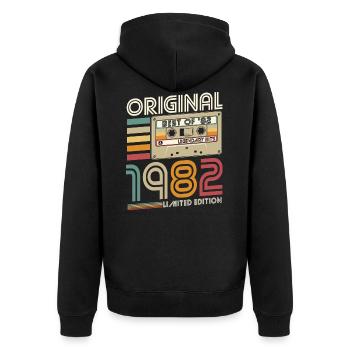 Jahrgang 1982 geboren Retro 1982 Geburtstag - Unisex Premium Bio Zip Hoodie - Schwarz - Hinten - Nico (187cm)