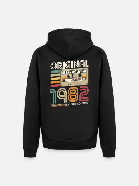 Née en 1982, née rétro 1982 anniversaire - Veste à capuche bio Premium Unisexe - noir