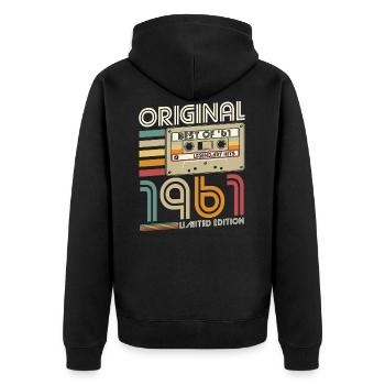 Jahrgang 1961 geboren Retro 1961 Geburtstag - Unisex Premium Bio Zip Hoodie - Schwarz - Hinten - Nico (187cm)