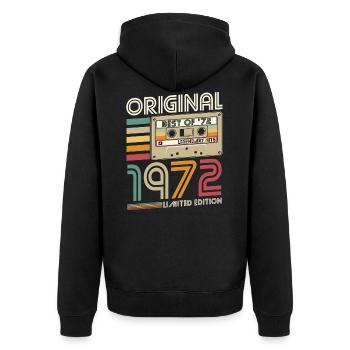 Jahrgang 1972 geboren Original 1972 Geburtstag - Unisex Premium Bio Zip Hoodie - Schwarz - Hinten - Nico (187cm)