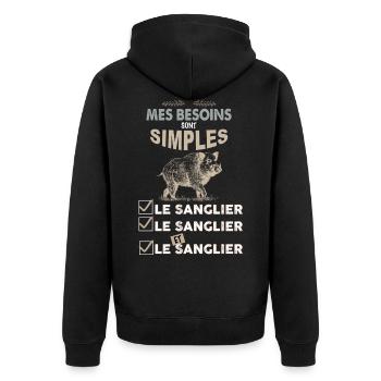 Chasse au sanglier, idée cadeau papa chasseur - Veste à capuche bio Premium Unisexe - noir - Dos - Nico (187cm)