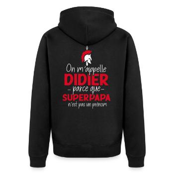 Didier super papa humour fête des pères prénom - Veste à capuche bio Premium Unisexe - noir - Dos - Nico (187cm)