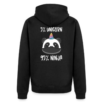 Einhorn Ninja Krieger Einhörner Panda Pandabär - Unisex Premium Bio Zip Hoodie - Schwarz - Hinten - Nico (187cm)
