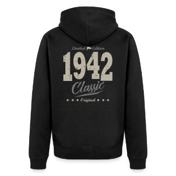 LIMITED EDITION 1942 Geburtstagsgeschenk 79 Jahre - Unisex Premium Bio Zip Hoodie - Schwarz - Hinten - Nico (187cm)