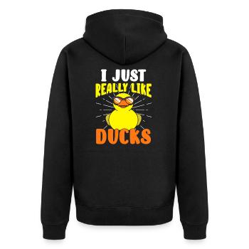 Like Ducks Ente Enten Quietscheente Badeente - Unisex Premium Bio Zip Hoodie - Schwarz - Hinten - Nico (187cm)