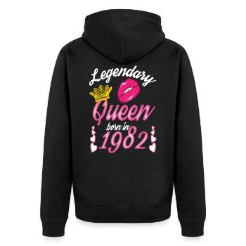 Legendäre Königin 1982 Geboren Geburtstag - Unisex Premium Bio Zip Hoodie - Schwarz - Hinten - Nico (187cm)