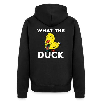 Ich mag Enten What the Duck Gelbe Enten - Unisex Premium Bio Zip Hoodie - Schwarz - Hinten - Nico (187cm)