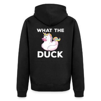 Ich mag Enten What the Duck Gelbe Enten - Unisex Premium Bio Zip Hoodie - Schwarz - Hinten - Nico (187cm)