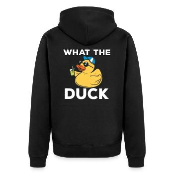 Ich mag Enten What the Duck Gelbe Enten - Unisex Premium Bio Zip Hoodie - Schwarz - Hinten - Nico (187cm)