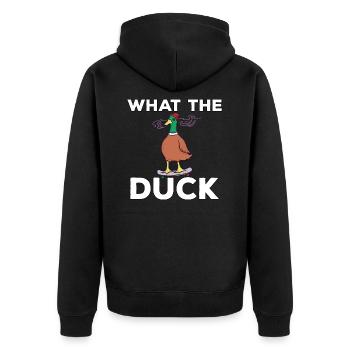 Ich mag Enten What the Duck Gelbe Enten - Unisex Premium Bio Zip Hoodie - Schwarz - Hinten - Nico (187cm)