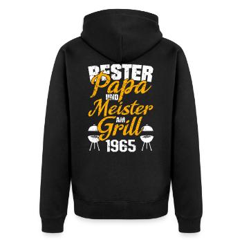 Vatertag 1965 Geburtstag Papa Meister Griller - Unisex Premium Bio Zip Hoodie - Schwarz - Hinten - Nico (187cm)