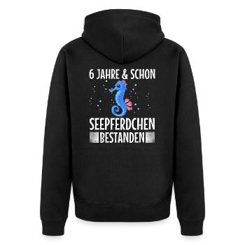 6 Jahre Seepferdchen bestanden Schwimmabzeichen - Unisex Premium Bio Zip Hoodie - Schwarz - Hinten - Nico (187cm)