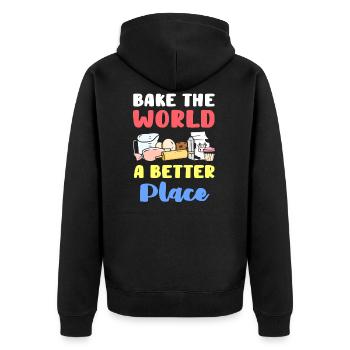 Backen Bäcker - Unisex Premium Bio Zip Hoodie - Schwarz - Hinten - Nico (187cm)