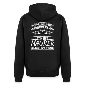 Morgens Müde Abends Blau Ich Bin Maurer - Unisex Premium Bio Zip Hoodie - Schwarz - Hinten - Nico (187cm)