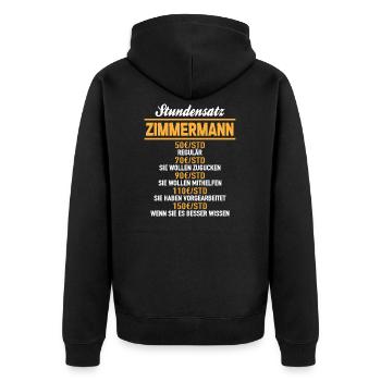 Stundensatz Zimmermann Zimmerei Zimmerer Schreiner - Unisex Premium Bio Zip Hoodie - Schwarz - Hinten - Nico (187cm)