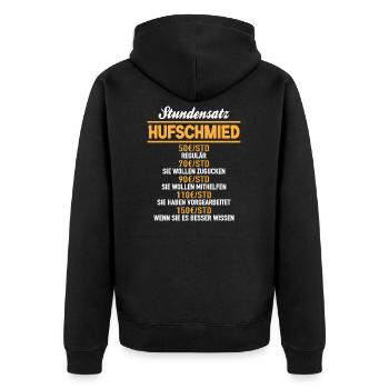 Stundensatz Hufschmied Pferdeschmied Schmied - Unisex Premium Bio Zip Hoodie - Schwarz - Hinten - Nico (187cm)