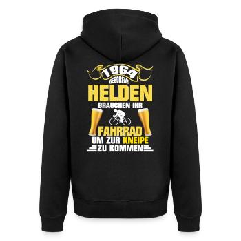 Cyclists Heroes Beer Drinker 1964 Born Bicycle - Unisex Premium Organic Zip Hoodie - black - Back - Nico (187cm)