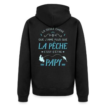 Papy Pêcheur Humour Pêche Papi Grands Pères Fête - Veste à capuche bio Premium Unisexe - noir - Dos - Nico (187cm)