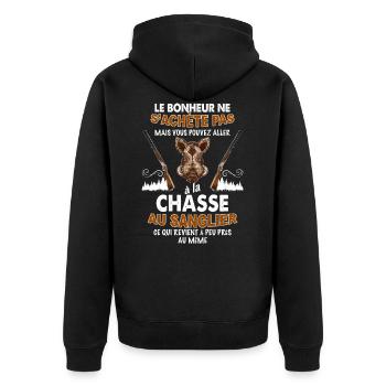 Chasse sanglier le bonheur du papa chasseur - Veste à capuche bio Premium Unisexe - noir - Dos - Nico (187cm)