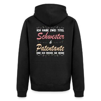 Patentante und Schwester Taufpatin - Unisex Premium Bio Zip Hoodie - Schwarz - Hinten - Nico (187cm)