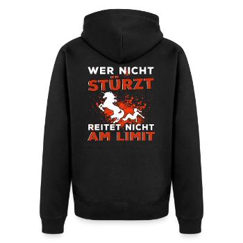 Lustige Pferde Reiten Sprüche Reiter Reiterin - Unisex Premium Bio Zip Hoodie - Schwarz - Hinten - Nico (187cm)