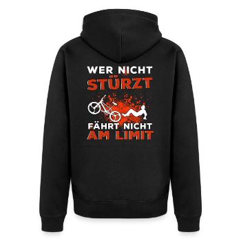 Lustige Fahrrad Sprüche Radsport Fahrradfahrer MTB - Unisex Premium Bio Zip Hoodie - Schwarz - Hinten - Nico (187cm)