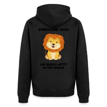 Schulkind 2022 Ich Brülle Jetzt In Der Schule Löwe - Unisex Premium Bio Zip Hoodie - Schwarz - Hinten - Nico (187cm)