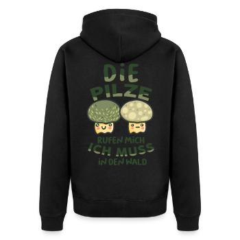 Pilzfresser Morcheljäger Pilzsammler - Unisex Premium Bio Zip Hoodie - Schwarz - Hinten - Nico (187cm)