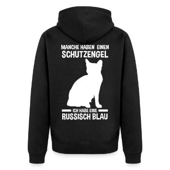 Schutzengel Katze Kater Russisch Blau - Unisex Premium Bio Zip Hoodie - Schwarz - Hinten - Nico (187cm)